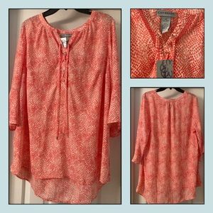 Catherine’s NEW Coral 0X Sheer Bell-Sleeve Blouse